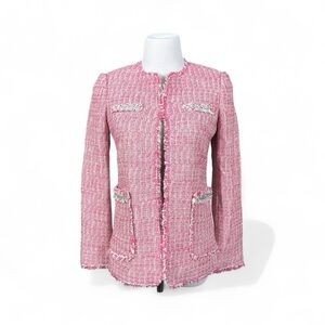 Rebecca Taylor Women's 00 Pink Tweed Blazer Chanel vibes Clueless Classic Career